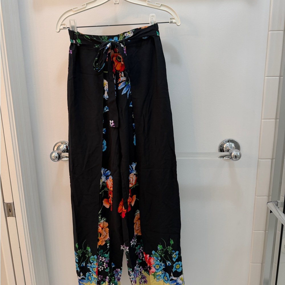 Johnny Was Floral Black Wide-Leg Pants